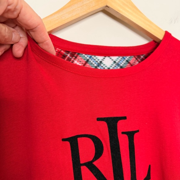 NWT Lauren Ralph Lauren Black Label Red RL Logo Long Sleeve Pajama Sleep Top - Picture 3 of 8